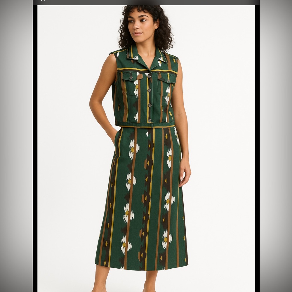 Vintage 90s KZK Southwest Vest & Wrap Skirt Set Cotton vintage Size 12 modern S